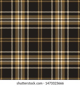 Gold plaid pattern vector background. Seamless dark tartan check plaid for flannel shirt, skirt, dress, blanket, throw, or other modern fabric design.