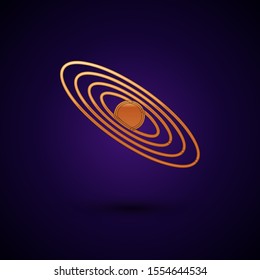 Gold Planet icon isolated on dark blue background.  Vector Illustration