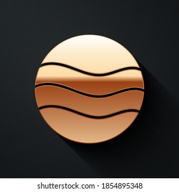 Gold Planet icon isolated on black background. Long shadow style. Vector