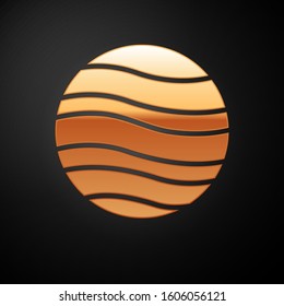 Gold Planet Jupiter icon isolated on black background.  Vector Illustration