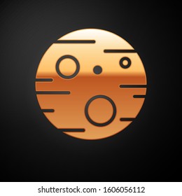 Gold Planet Mars icon isolated on black background.  Vector Illustration