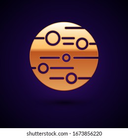 Gold Planet Mars icon isolated on black background.  Vector Illustration