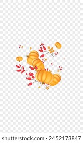 Gold Plant Background Transparent Vector. Yellow Farm Border. Red Leaves November Card. Gourd Harvest. Nature Frame.