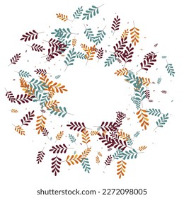 Gold Plant Background White Vector. Herb Dead Set. Yellow Foliage. Brown Leaves Collection. Silhouette Design.