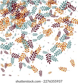 Goldpflanzenhintergrund, weißer Vektorgrafik. Blätter Baumrahmen. Rotes Leaf. Brown Foliage Poster. Tote Illustration.