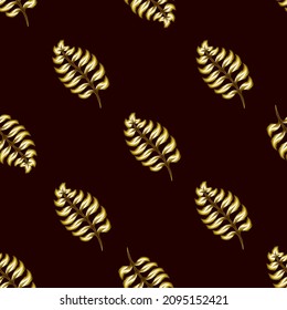 gold plants foliage seamless pattern on black background. Trendy vector pattern. Fashionable seamless tropical pattern. Printing and textiles. Exotic tropics. wallpaper decorative. nature background