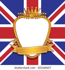 gold plaque and ribbon decoration on union jack background