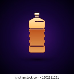 Gold Plastic bottle icon isolated on dark blue background.  Vector Illustration