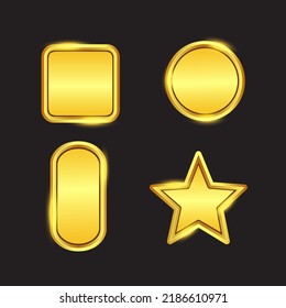 Placa de oro, placas de nombre dorado se burlan en blanco. Etiquetas o insignias de identificación metálica. ilustración vectorial