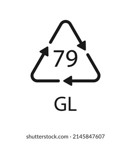 Gold plated glass. Glass recycling code 79 GL. Vector illustration