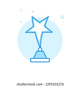 Gold Plated Star Flat Vector Icon. Award Trophy Symbol, Pictogram, Sign. Light Flat Style. Blue Monochrome Design. Editable Stroke. Adjust Line Weight. Design with Pixel Perfection.