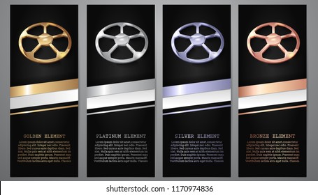   Gold, Platinum, Silver, Bronze football in black banners.