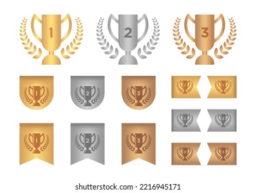 Gold platinum silver bronze medal award icon sticker. for competitions, races, matches, championships and websites. Modern simple elegant design