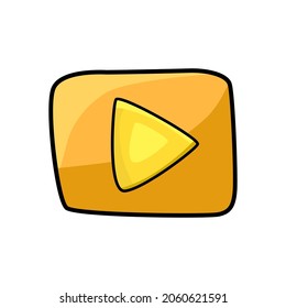 Gold play button illustration. Hand drawn illustration, Flat design