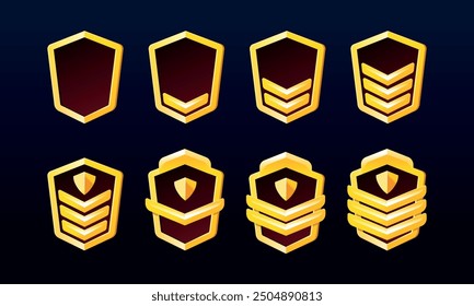 Gold player game ranks. Rank evolution design. Game rank icon. Progress in fantasy app for rating army experience