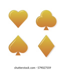 Gold playing cards symbols set on white background.