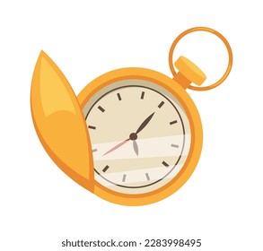 Gold pocket watch flat icon. Vector illustration