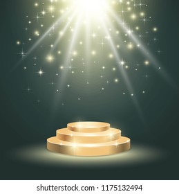 Gold podium with glittering light on celebration background. Vector illustration