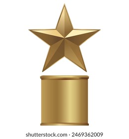 Gold podium with glowing star. Pedestal , nomination, title, rating. Vector illustration. Isolated on white background