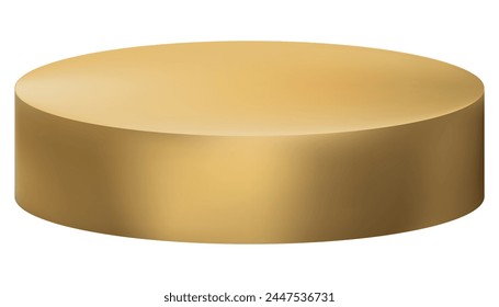 Podio dorado aislado sobre fondo blanco, ilustración de Vector Soporte de escenario dorado 3d para producto, presentación cosmética. Element Mockup vacía plataforma de exhibición de pedestal de oro amarillo para soporte de belleza