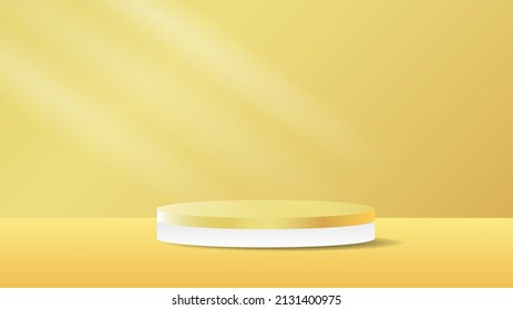 Gold Podium minimal abstract background on yellow background , 3D stage podium display product , stand to show cosmetic products ,illustration 3d Vector EPS 10