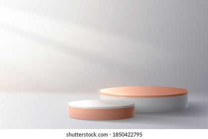 Gold podium on white background with light effect