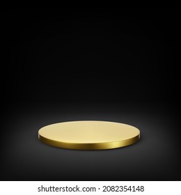 Gold podium platform on dark background. Empty stage or studio. Vector illustration