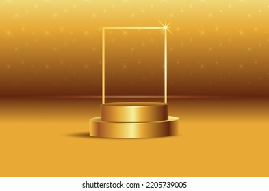 Podio de oro para la presentación de productos, plataforma dorada de premios, pedestal vacío para la ceremonia de premiación, marco de podio con fondo dorado