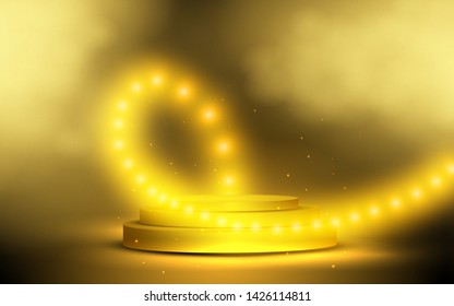gold podium with smoke on the stage