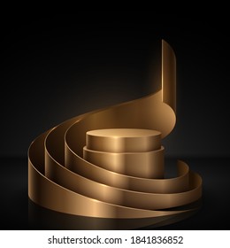 Gold podium with spiral decor elements