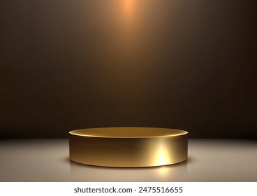 Gold Podium Under Spotlight on Brown Background, Luxury Style 3D Mockup for Product Display and Showroom Showcase