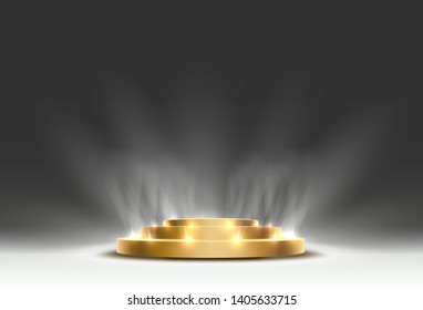 The gold podium is winner or popular on the gray background. Vector illustration