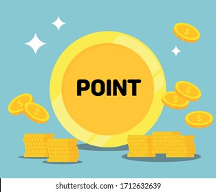 Gold Point Coin illustration set. Luck, money, dollar, event, confetti. Vector drawing. Hand drawn style.