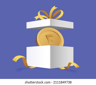 Gold points will be presented as gifts to customers who have purchased a lot this year illustration set. ribbon, 3d, present, coin, surprise. Vector drawing. Hand drawn style.