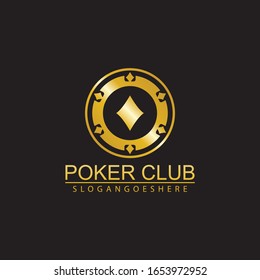 Gold Poker Logo Vector in Elegant Style with Black Background. Poker Club Logo Design for Casino Business, Gamble, Card Game, Speculate, etc