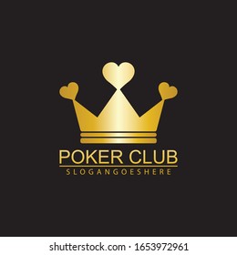 Gold Poker Logo Vector in Elegant Style with Black Background. Poker Club Logo Design for Casino Business, Gamble, Card Game, Speculate, etc