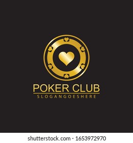 Gold Poker Logo Vector in Elegant Style with Black Background. Poker Club Logo Design for Casino Business, Gamble, Card Game, Speculate, etc
