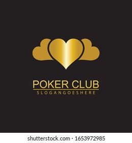 Gold Poker Logo Vector in Elegant Style with Black Background. Poker Club Logo Design for Casino Business, Gamble, Card Game, Speculate, etc