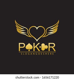 Gold Poker Logo Vector in Elegant Style with Black Background. Poker Club Logo Design for Casino Business, Gamble, Card Game, Speculate, etc