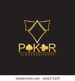 Gold Poker Logo Vector in Elegant Style with Black Background. Poker Club Logo Design for Casino Business, Gamble, Card Game, Speculate, etc