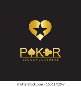 Gold Poker Logo Vector in Elegant Style with Black Background. Poker Club Logo Design for Casino Business, Gamble, Card Game, Speculate, etc