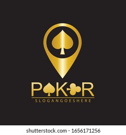 Gold Poker Logo Vector in Elegant Style with Black Background. Poker Club Logo Design for Casino Business, Gamble, Card Game, Speculate, etc
