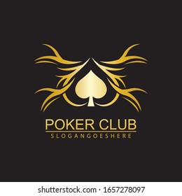 Gold Poker Logo Vector in Elegant Style with Black Background. Poker Club Logo Design for Casino Business, Gamble, Card Game, Speculate, etc