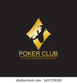 Gold Poker Logo Vektorillustration im eleganten Stil mit schwarzem Hintergrund. Poker Club Logo Design für Casino Business, Gamble, Kartenspiel, Spekulationen etc.
