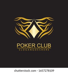 Gold Poker Logo Vector in Elegant Style with Black Background. Poker Club Logo Design for Casino Business, Gamble, Card Game, Speculate, etc