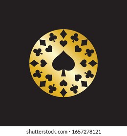 Vector con logotipo Gold Poker en estilo elegante con fondo negro. Diseño del logotipo de Poker Club para Casino Business, Gamble, juego de cartas, especulaciones, etc