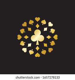 Gold Poker Logo Vector in Elegant Style with Black Background. Poker Club Logo Design for Casino Business, Gamble, Card Game, Speculate, etc