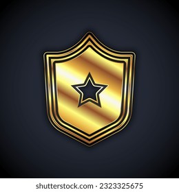 Gold Police badge icon isolated on black background. Sheriff badge sign. Shield with star symbol.  Vector