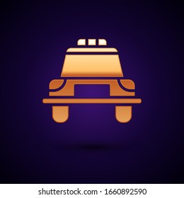 Gold Police car and police flasher icon isolated on black background. Emergency flashing siren.  Vector Illustration