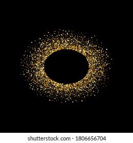 Gold Polka Abstract Black Background. Transparent Circle Postcard. Golden Sparkle Effect Banner. Glow Modern Illustration.